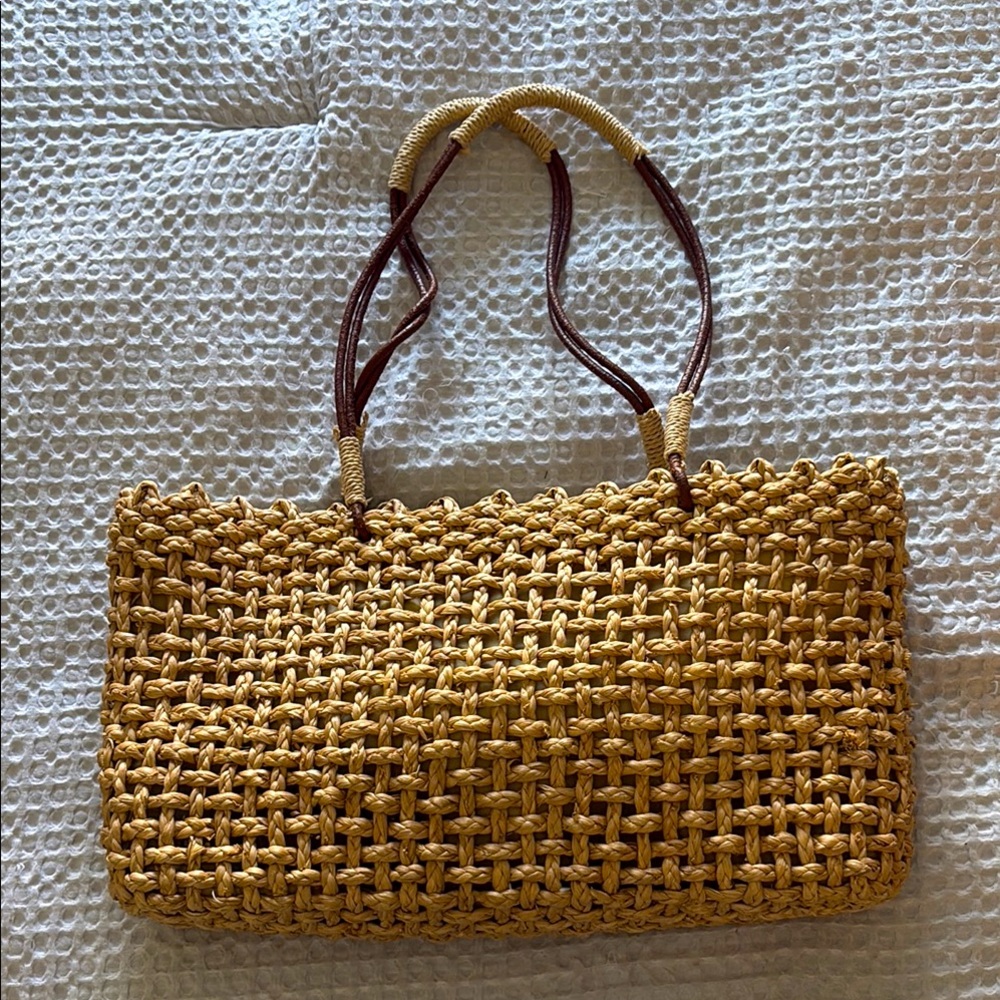 Stylish Tan Woven Tote Bag
